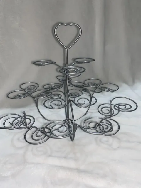 3-Tier 24 Count Silver Metal Heart Cupcake Muffin Holder Stand Tower Tray