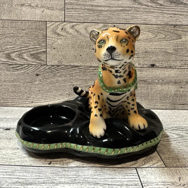 LYNN CHASE Jaguar Jungle Figurine Cushion 5.5x4.25x4” Votive Coin Trinket Dish