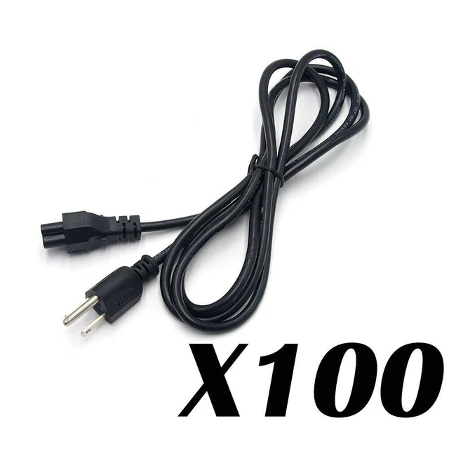 LOT OF 100 PC 3Prong AKA Mickey Mouse AC Power Cord for Laptop PC