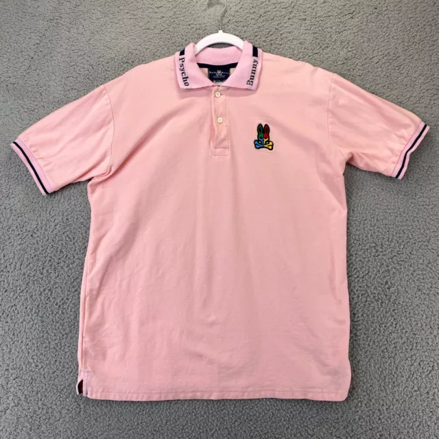 Psycho Bunny Size 8 Pink Colorful Logo Stripe Collar Short Sleeve Polo Shirt Men