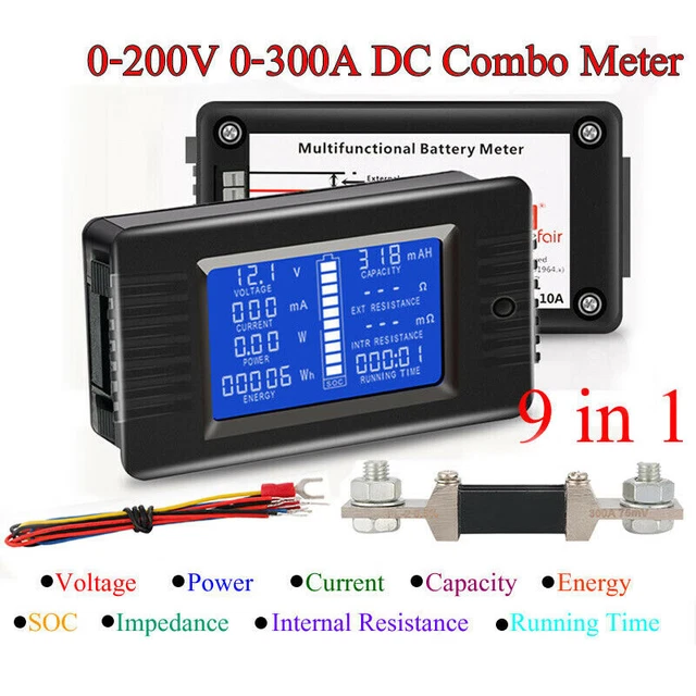 LCD DC Monitor Volt Amperemeter Meter Batterie Anzeige Tester Shunt 100A/200A DE