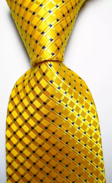 New Classic Checks Gold Yellow Blue White JACQUARD WOVEN Silk Men's Tie Necktie