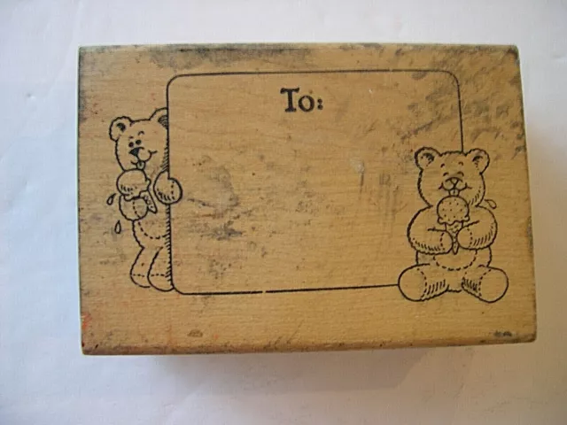 Teddy Bears Tag Rubber Stamp Funny Business Inc 1985