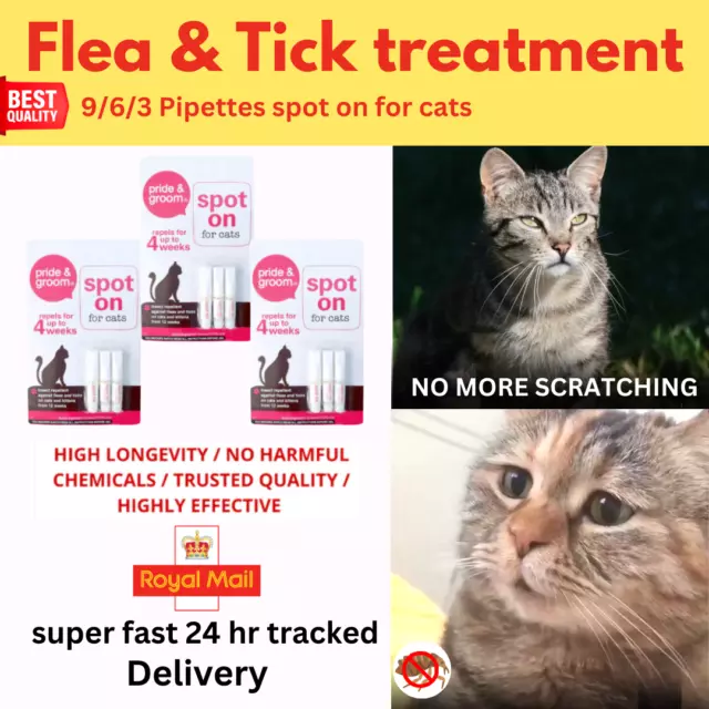 3/6/9 pipettes Spot On Flea Tick Lice Treatment for cats High longevity