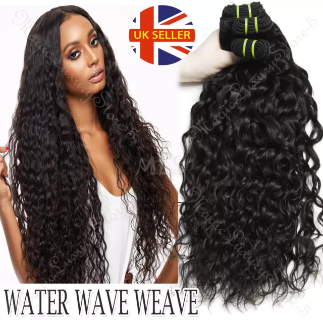 Water Wave Brazilian Virgin Human Hair Extensions Weave Weft Bundles Thick 100G+