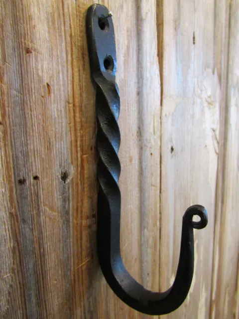 Black Antique-Style Large Heavy Duty 6.25" Wrought Iron Colonial Twist Coat Hook