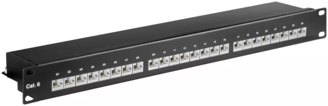 CAT 6 19" Patchpanel, 24 Port, STP geschirmt, schwarz Patchfeld LSA