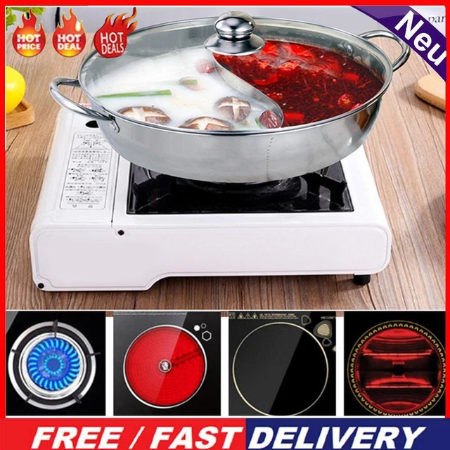 Gas Pot STAINLESS STEEL TWIN Divided Double Pot Hotpot Gas Stove Cooking Pot ...