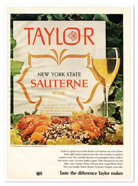 Taylor New York State Sauterne Wine Vintage 1972 Full-Page Magazine Ad