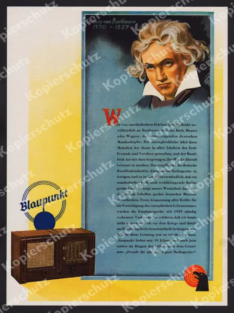 orig. Reklame Blaupunkt Radio Rundfunk Musik Hi-Fi Klassik Beethoven Berlin 1944