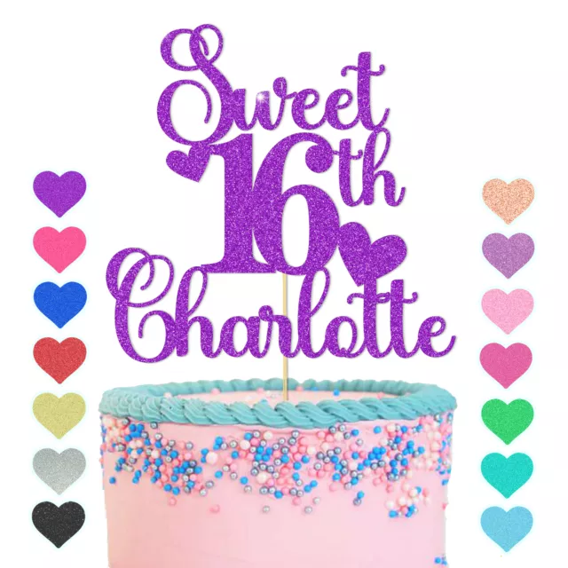 Sweet 16th Birthday Cake Topper PERSONALISED Age Name Glitter 1 2 3 5 13 18 21