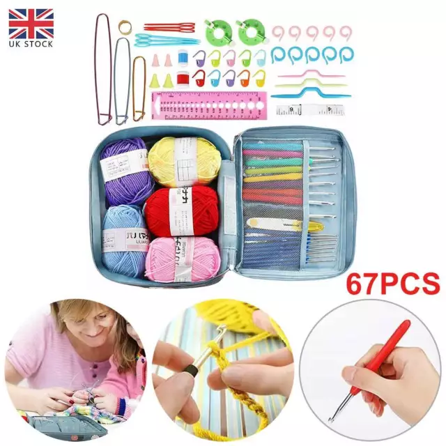 67x Ergonomic Crochet Hook Set 5 Rolls Yarn Knitting Needles Sets for Starters