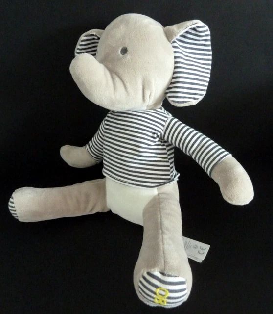 W7. DOUDOU PELUCHE OBAIBI ELEPHANT t-shirt bleu rayé blanc scratch OB ETAT NEUF*