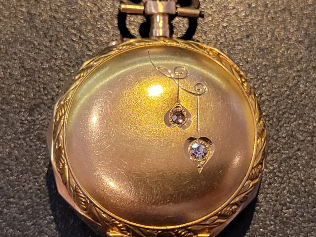 Antike 585 Gold Damen Taschenuhr 2 Diamanten  um 1900