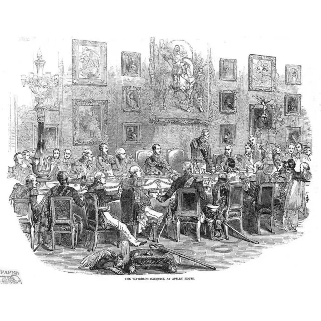 APSLEY HOUSE The Waterloo Banquet - Antique Print 1847