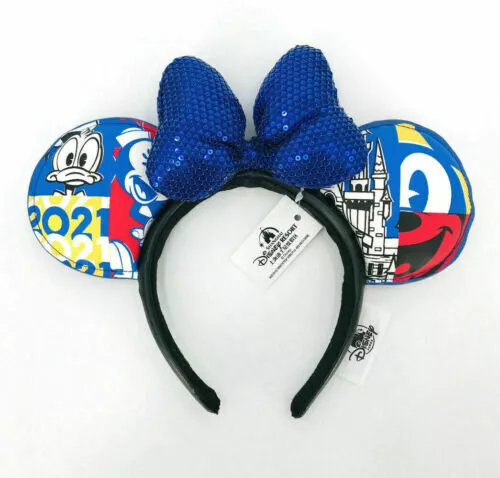 Disney Parks Sequins Donald Duck 2021 Mickey Mouse Minnie Ears Blue Headband