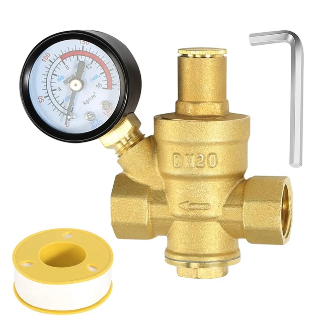 Régulateur De Pression D'eau Réglable Avec Manomètre - Laiton, Filetages 1/2" 3/4" 1"