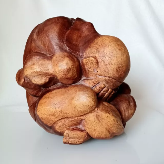 X LARGE HEAVY▪︎8"▪Hand Carved WOOD  WEEPING BUDDHA Monk Man SCULPTURE Indonesia