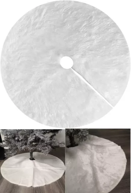 90cm White Christmas Tree Skirt Base Faux Fur  Xmas Large Floor Mat Decoration