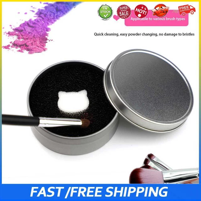 #B Cepillo de Maquillaje Portátil Limpiador en Seco Caja Removedor de Color Rápido (Plata)