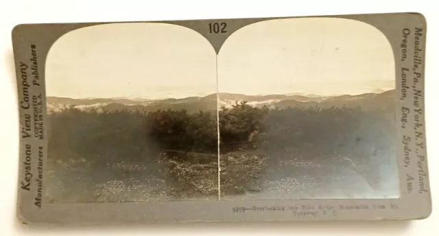 Overlooking Blue Ridge Mountains from Mt Toxaway NC Keystone Stereoview Photo 2