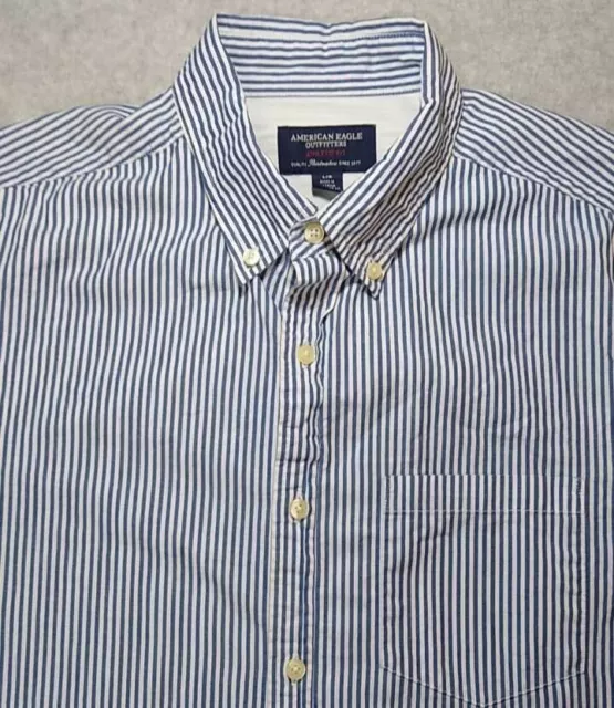 American Eagle Outfitters Shirt Men's L/G Blue And White Striped Button Down 