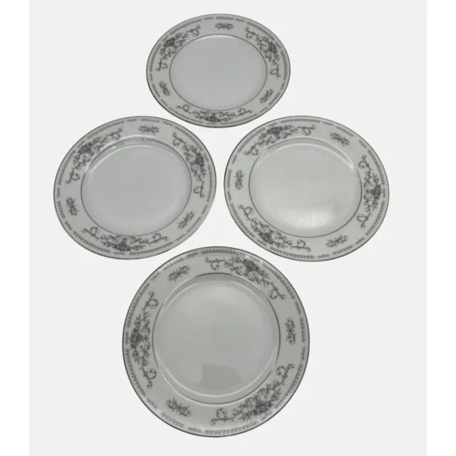 Fine Porcelain China Diane 4 Bread Plates Japan Floral Design Platinum Trim 6.25