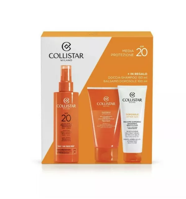 COLLISTAR SOLARI COFANETO SPF20 LATTE SPRAY ABBRONZANTE 200ml DOPOSOLE + SHAMPOO