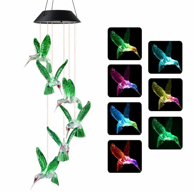 COLORCHANGING LED SOLAR Powered Hummingbird Wind Chime Lights Yard