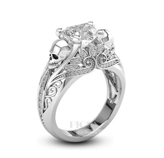 Coeur Coupe Vintage Lotus Inspiré Crâne Bague 925 Argent Mariage Fiançailles