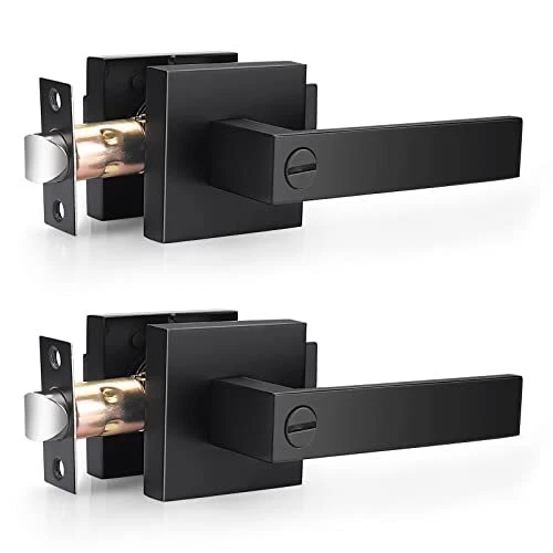 Probrico 2 Pack| Square Privacy Door Levers Matte Black Bed Bath Door Handles...