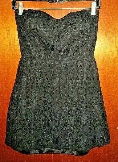 Finesse juniors black strapless party mini dress with lace size Large