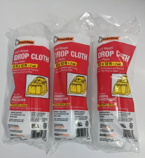 Frost King Lightweight Drop Cloth Clear Plastic 9 ft x 12 ft .7 mil 3 packages