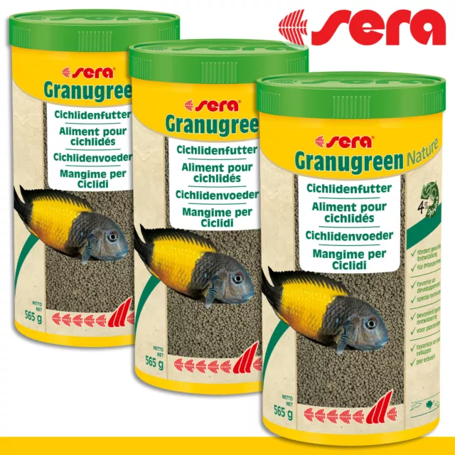 Sera 3x 1000ml Granugreen Naturaleza Comida para Peces Granulado Molly Salmler