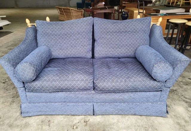 Knole Sofa Drop Side High Back Blue Fabric Feather Cushions Bolsters Living Room