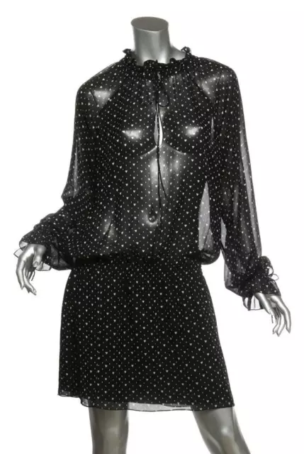 SAINT LAURENT Womens Black Silk Heart Georgette Short Dress FR38 US6 M NEW $1590