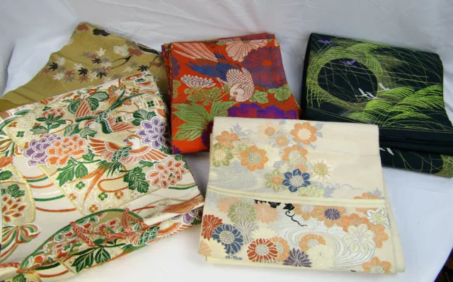 Vintage Japanese Silk Kimono Fukuro/Maru? Obi Belt Tapestry Many Colors Handmade