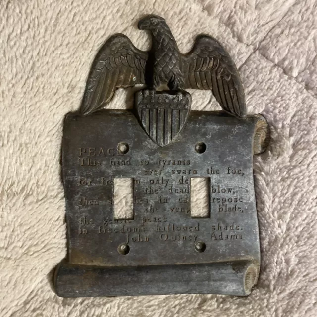 Vintage John Quincy Adams Eagle Double Light Switch Cover Wall Plate Brass