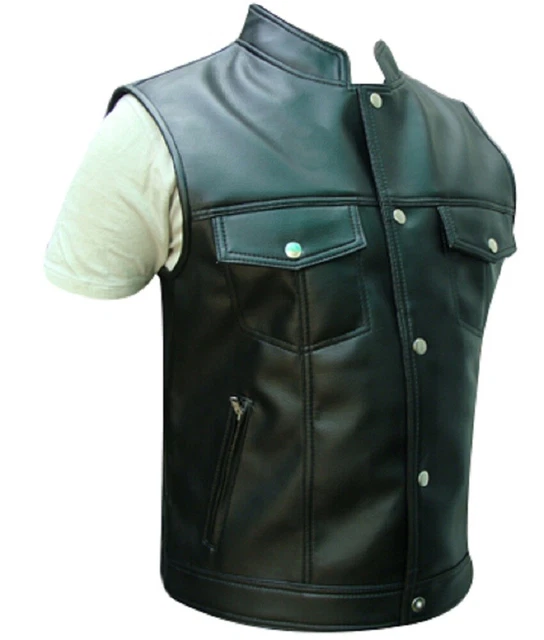 Uomo Motociclisti Gilet Vero Nero Sexy Mucca Gilet IN Pelle Moto Giacca