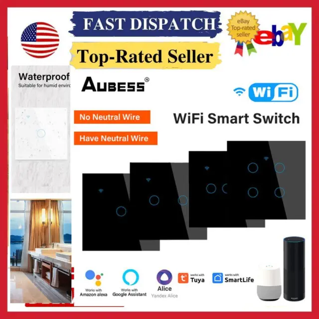 1/2/3/4 Gang WiFi Smart Wall Touch Light Switch Glass Panel For Alexa Google APP