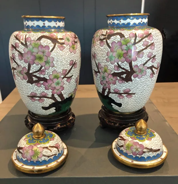 Pair Chinese Cloisonne Ginger Jars 2