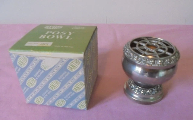 RETRO IANTHE SILVER PLATED POSY BOWL / FLOWER FROG BOXED no 185