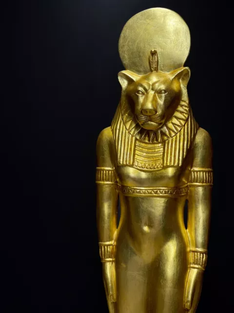Egyptian Lion Goddess Sekhmet Statue Wearing A Sun Disc with Cobra