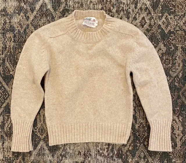 VTG 60s 70s IZOD 100% Virgin Wool Sweater SZ 5 Kids Beige Knit Pullover