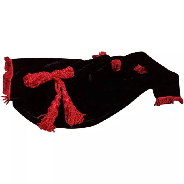 TC Grand Highland Cornemuse Sac Housse Noir Velours Rouge Frange / Écossais