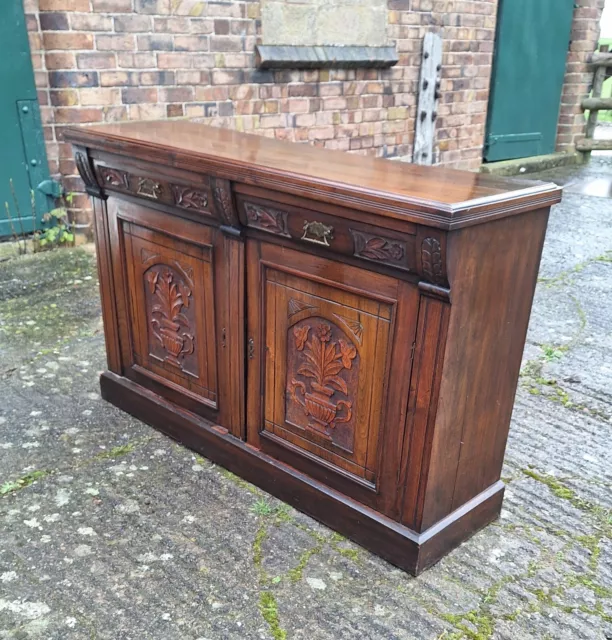 Antique Mahogany Carved Sideboard Two Door Cupboard Floral Carvings, Can Deliver