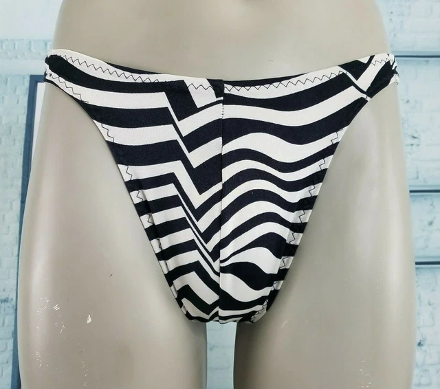 Vintage Swim Thong by Jacque Black White Spandex Swimsuit Sz Large