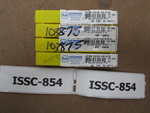 Lot of 4 MORSE 32432 2046 - 3/8" - 16 4FL H3 Plug Straight Flute Tap