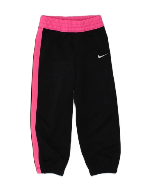 NIKE Girls Tracksuit Trousers Joggers 3-4 Years XS Black Colourblock AB09
