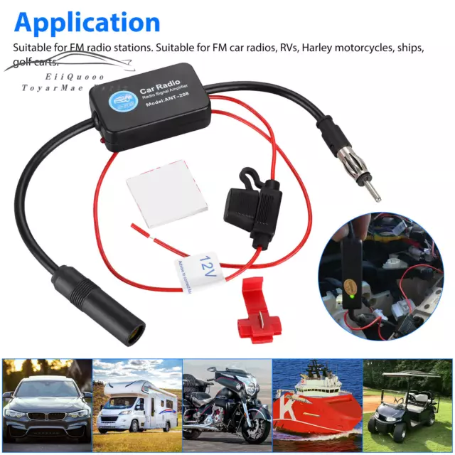 Car Stereo FM & AM Radio Signal Antenna Signal Amplifier Auto Aerial Amp Booster